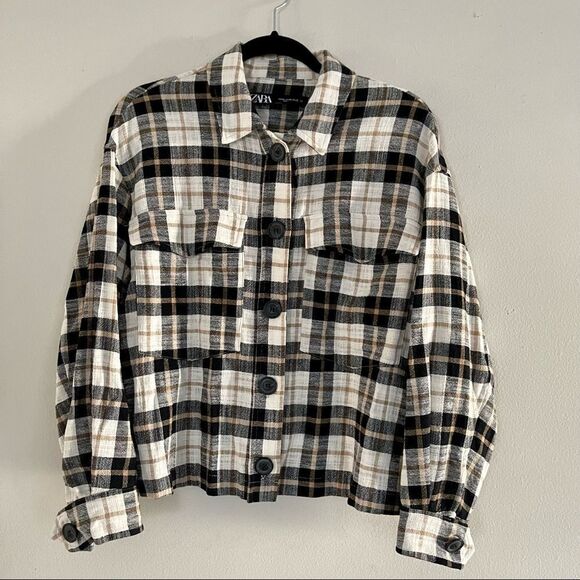 Zara Plaid Overshirt in Black Sand Size Extra Small - Picture 1 of 4